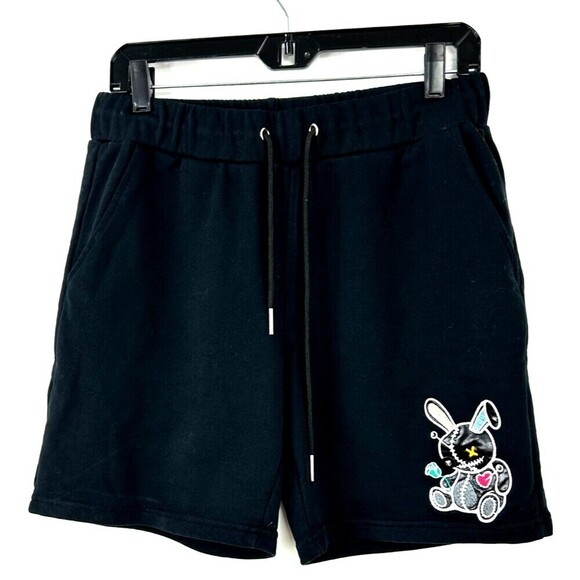 BKYS Lucky Charm Mens Sz S Black Summer Sweat Shorts Fleece Embroidered Comfort - Picture 2 of 12